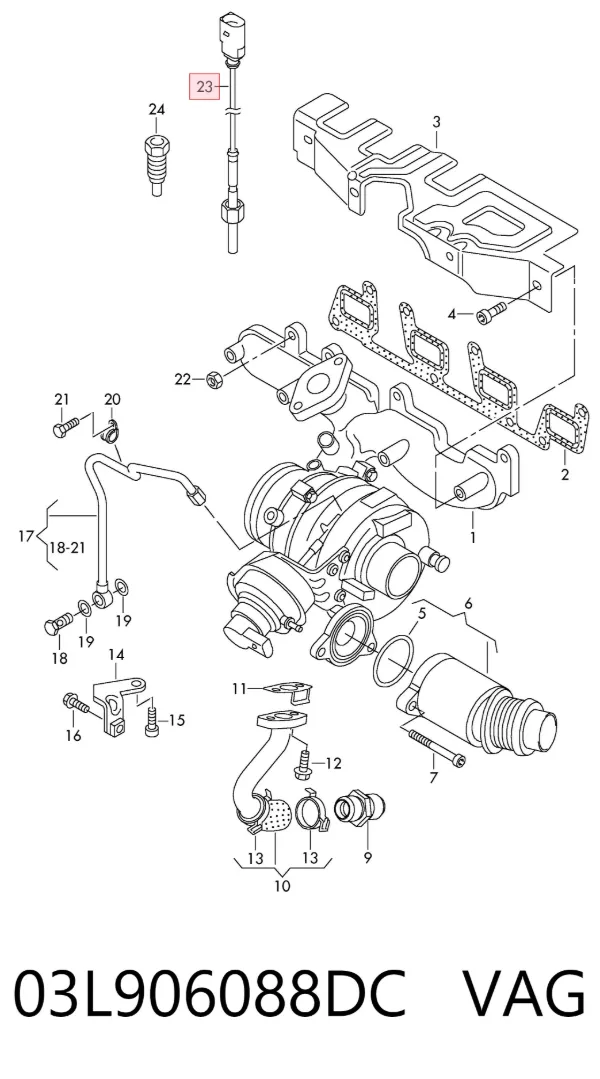 Sensor de temperatura de gases de escape antes de la turbina 03L906088DC VAG