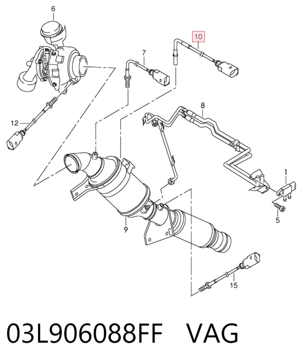 Sensor de temperatura de gases de escape antes del filtro de partículas 03L906088FF VAG