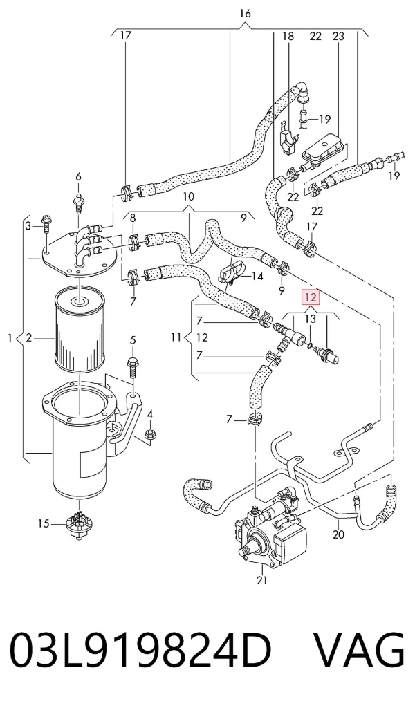 Sensor de temperatura de combustible 03L919824D VAG