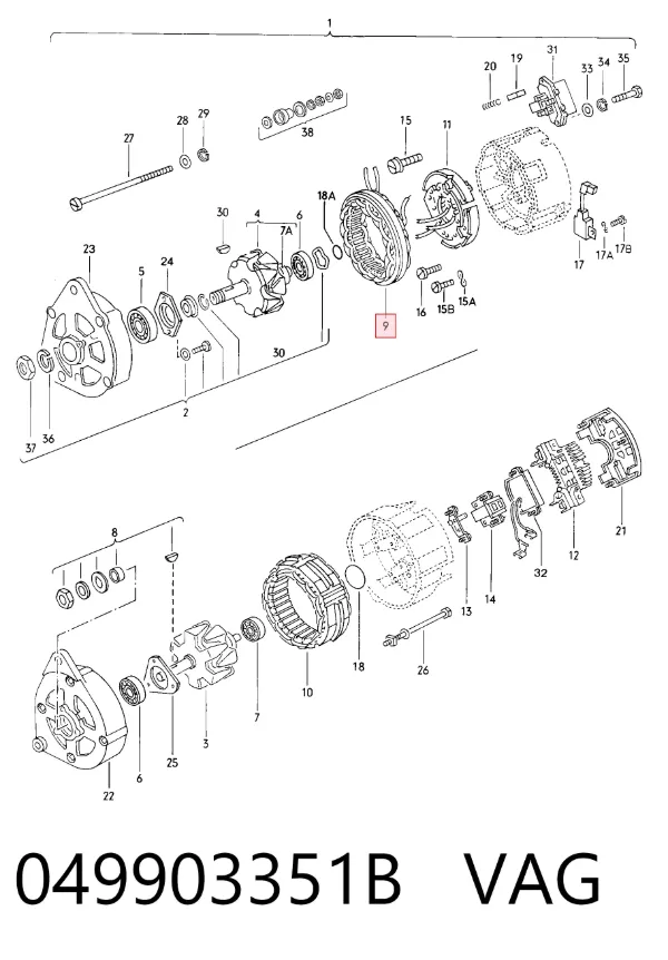 Estátor del alternador 049903351B VAG