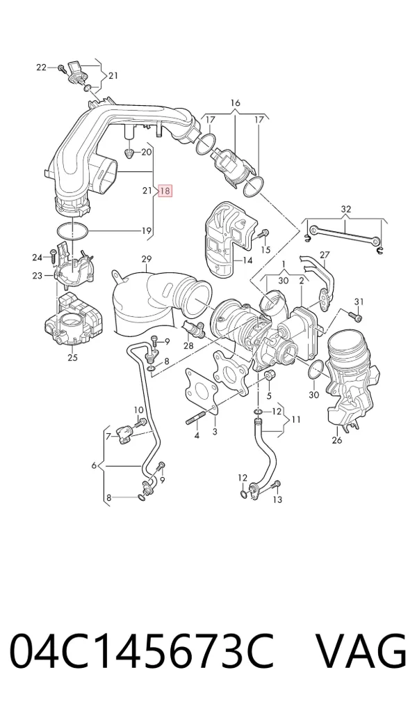 Tubo de admisión de aire al turbocompresor 04C145673C VAG