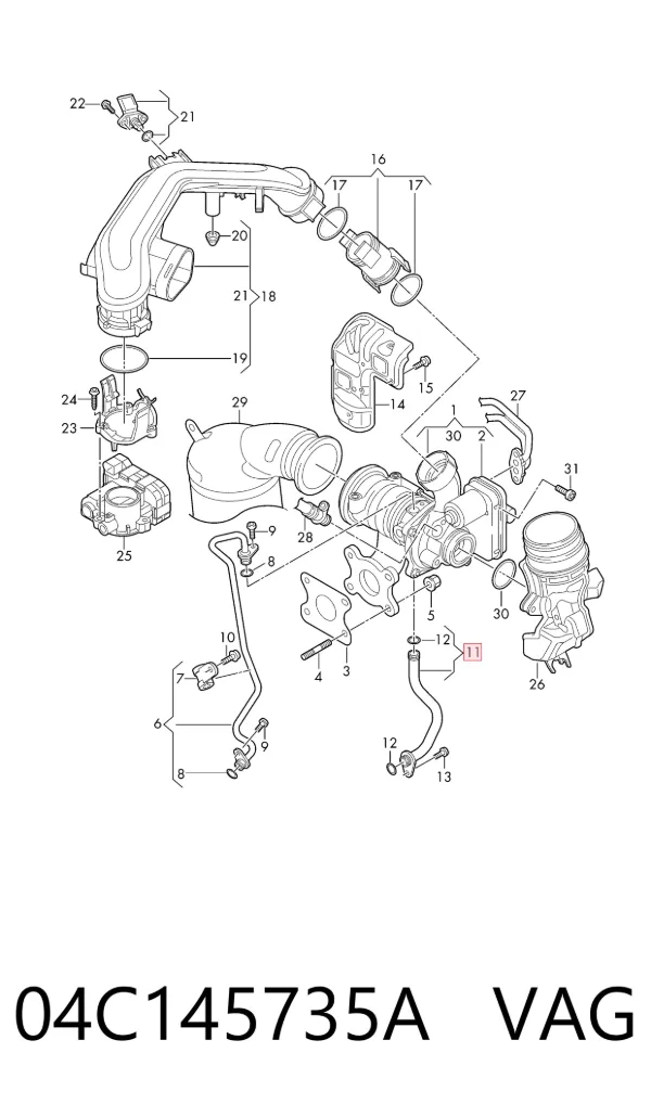 Tubo de drenaje de aceite de turbocompresor 04C145735A VAG