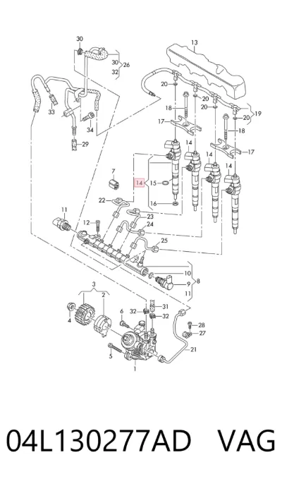 Inyector de combustible VAG 04L130277AD
