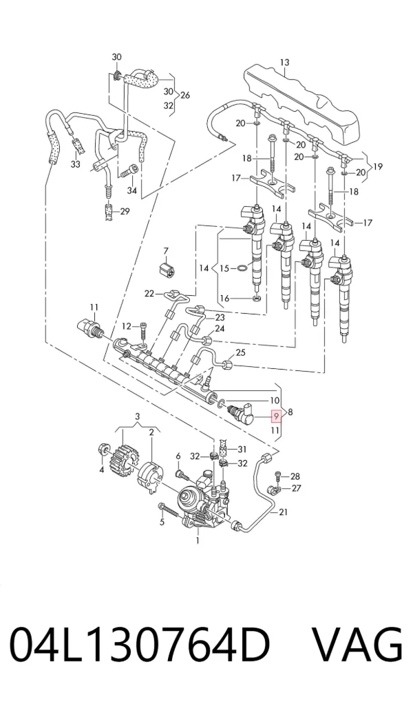 Regulador de presión de combustible 04L130764D VAG