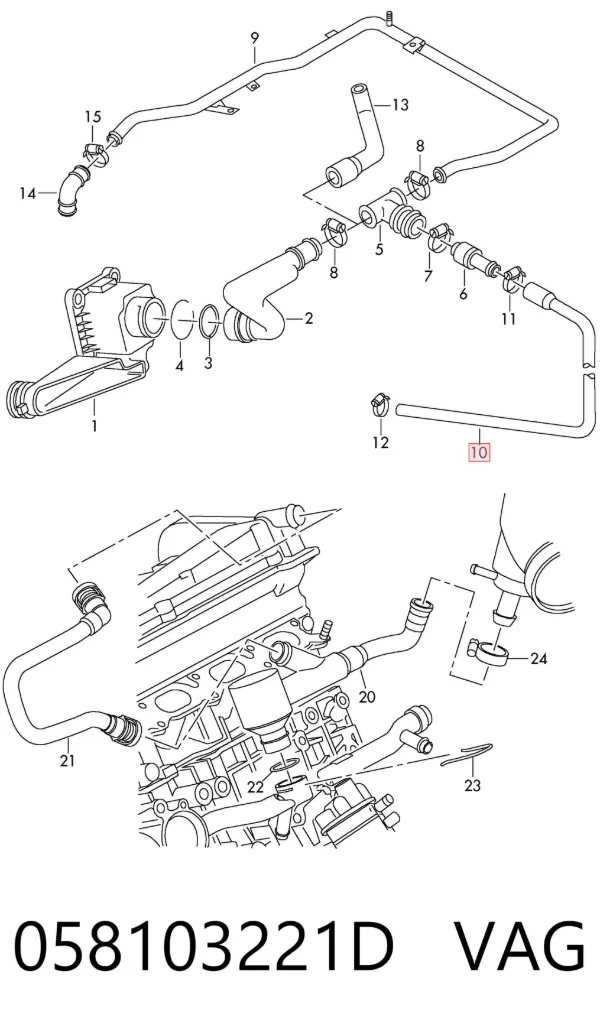 Tubo de ventilación del cárter 058103221D VAG