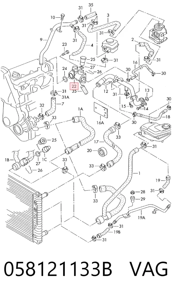 Brida del sistema de refrigeración (triple unión) 058121133B VAG