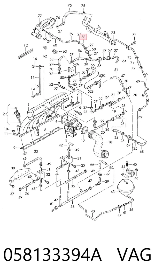 Manguera de vacío de control de EGR 058133394A VAG