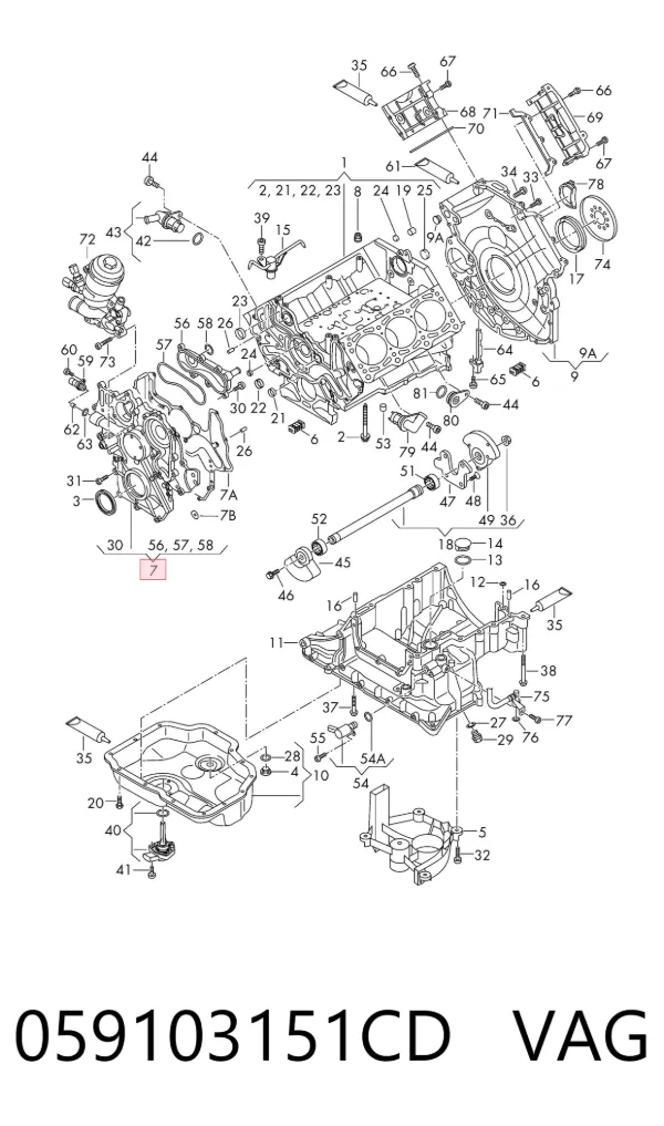 Tapa delantera del motor 059103151CD VAG