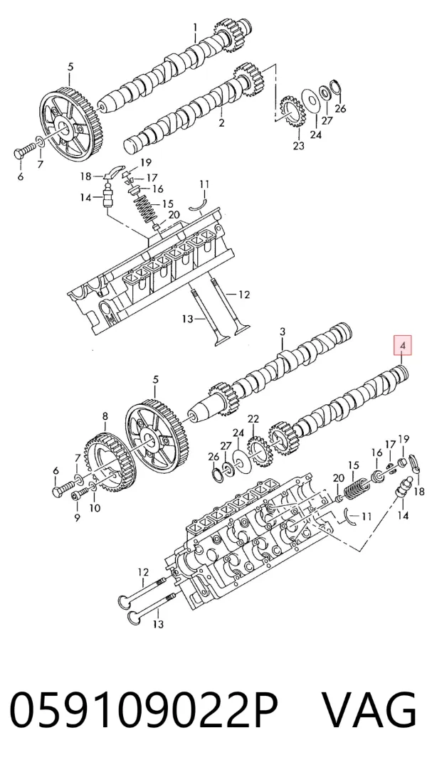 Árbol de levas de escape izquierdo 059109022P VAG
