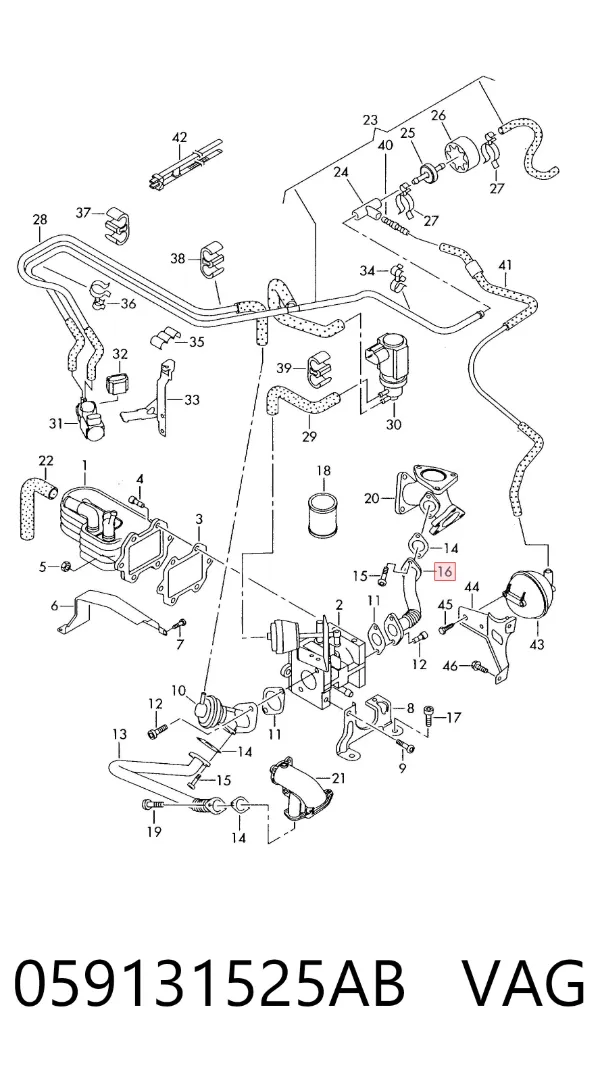 Tubo del sistema de recirculación de gases de escape EGR 059131525AB VAG