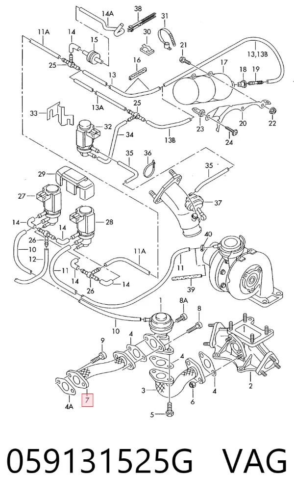 Tubo del sistema de recirculación de gases de escape EGR 059131525G VAG