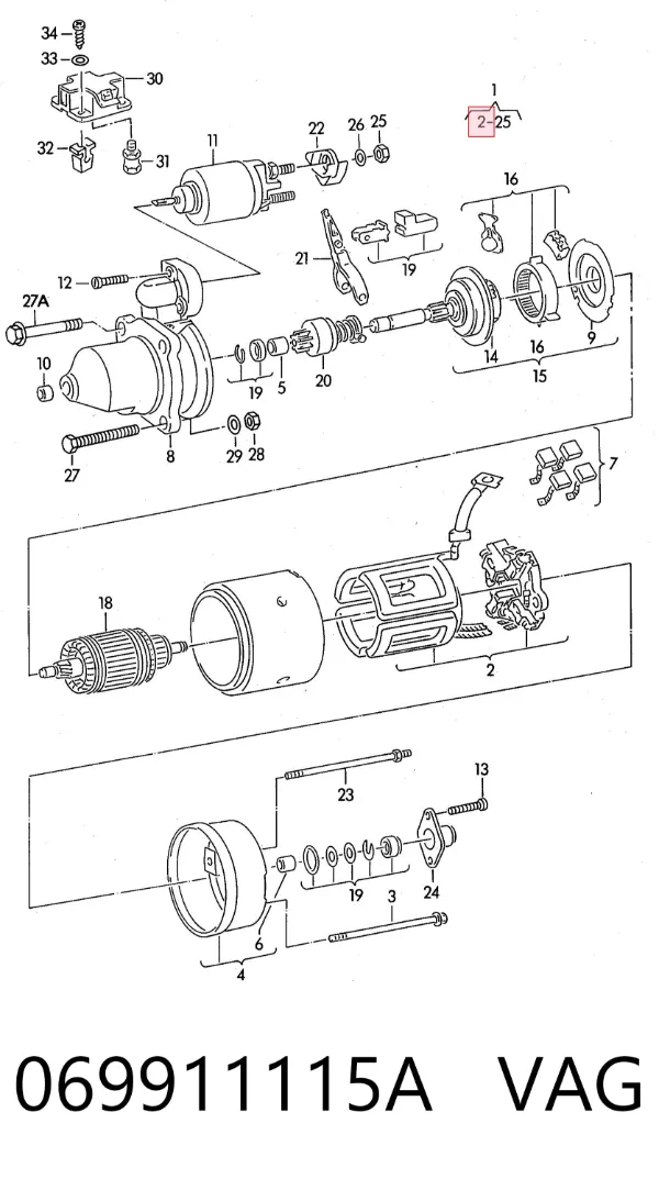 Bobinado del estator del motor de arranque 069911115A VAG