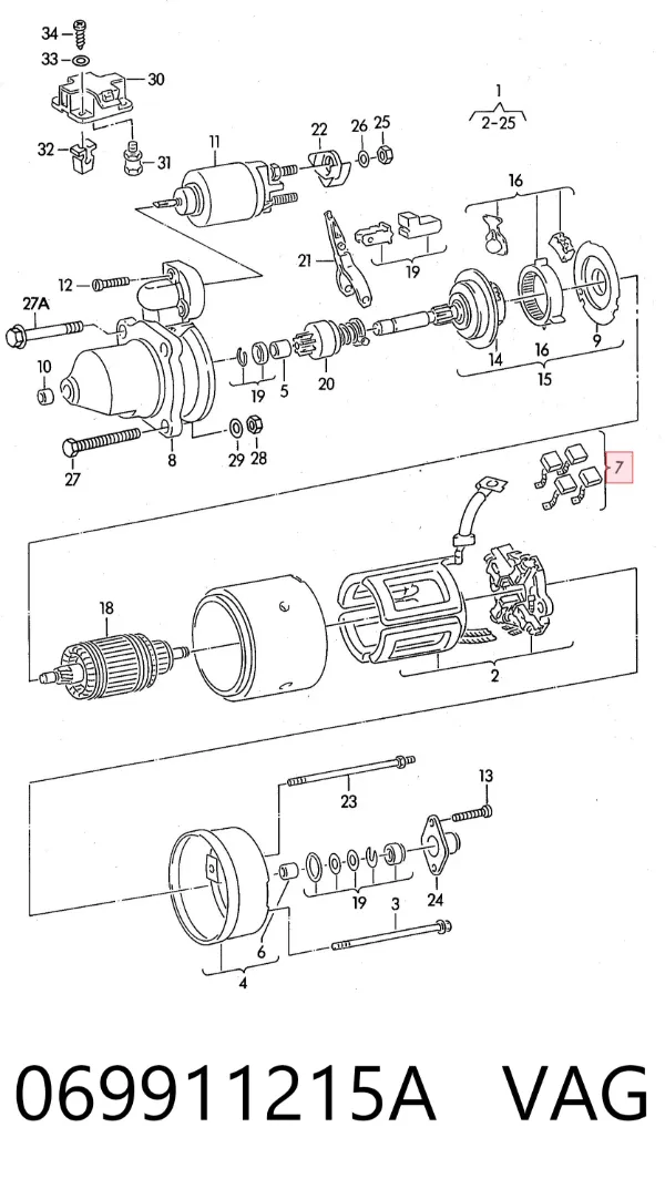 Escobilla de motor de arranque 069911215A VAG