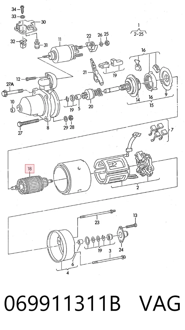 Inducido del motor de arranque 069911311B VAG