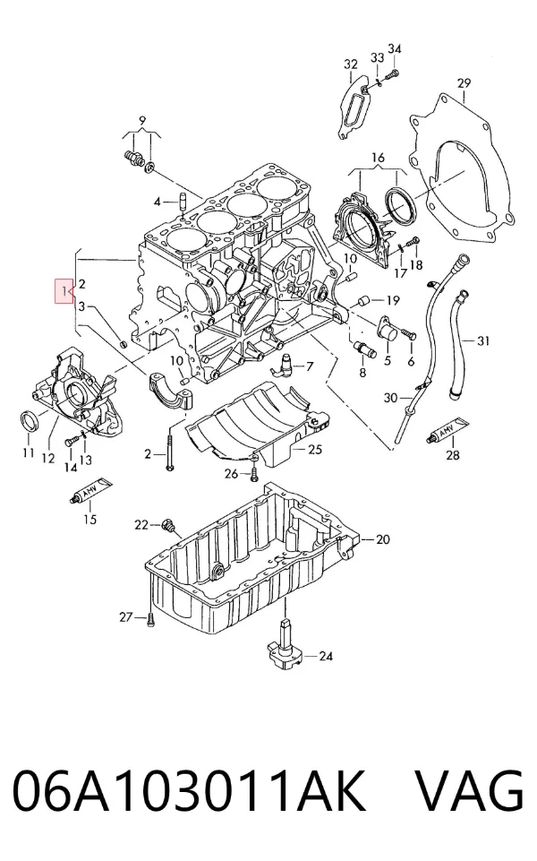 Bloque de cilindros del motor 06A103011AK VAG