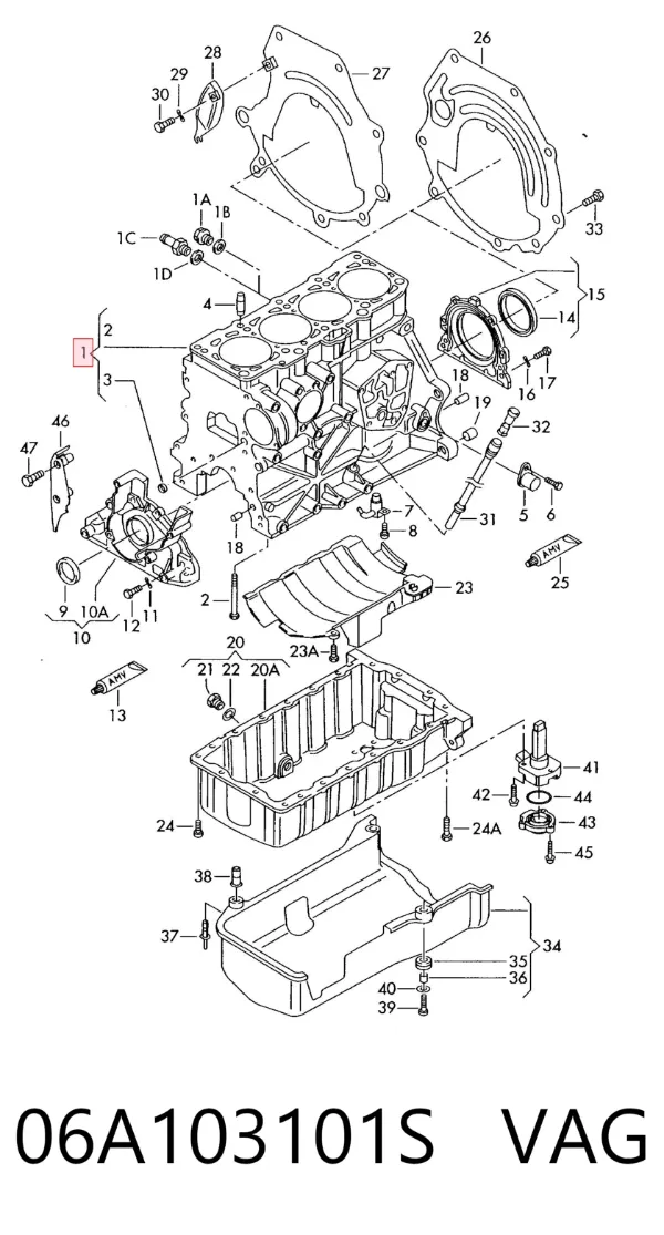 Bloque de cilindros del motor 06A103101S VAG