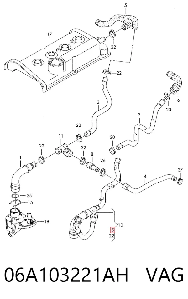 Tubo de ventilación del cárter 06A103221AH VAG