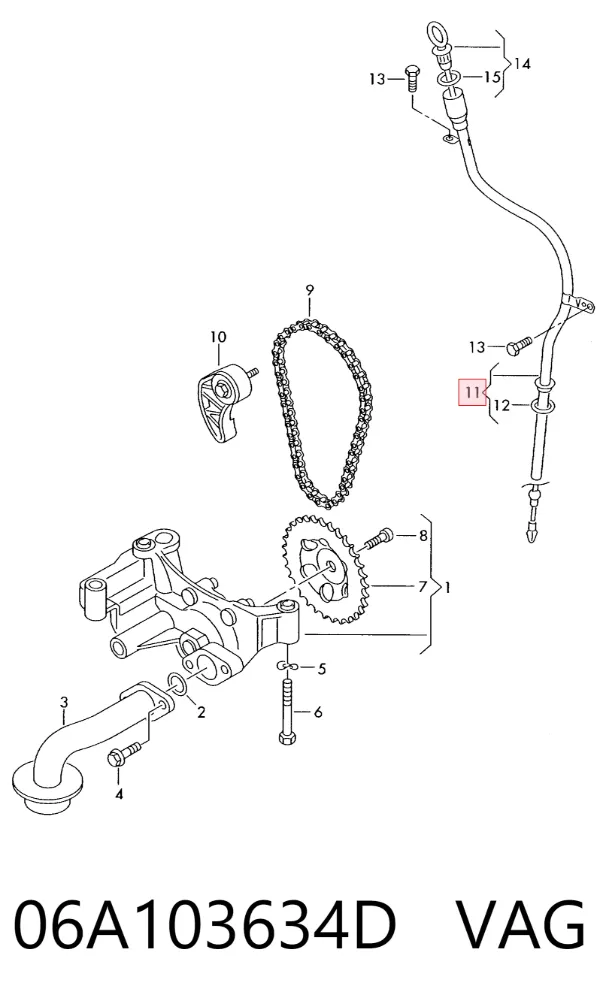 Guía de la varilla de nivel de aceite del motor 06A103634D VAG