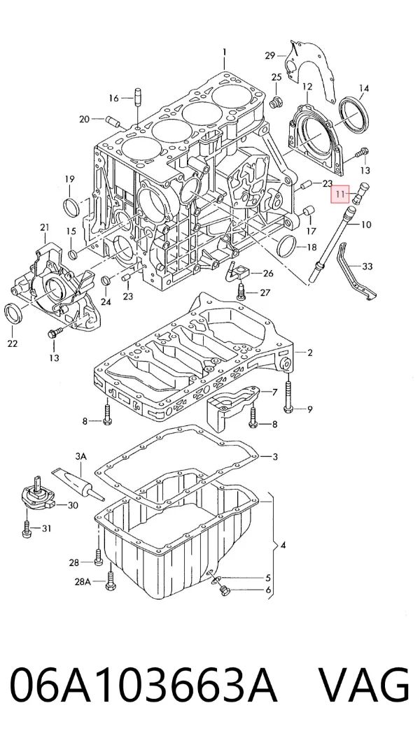 Guía de la varilla de nivel de aceite del motor 06A103663A VAG