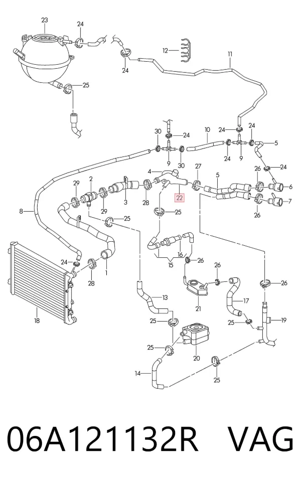 Brida del sistema de refrigeración (triple unión) 06A121132R VAG