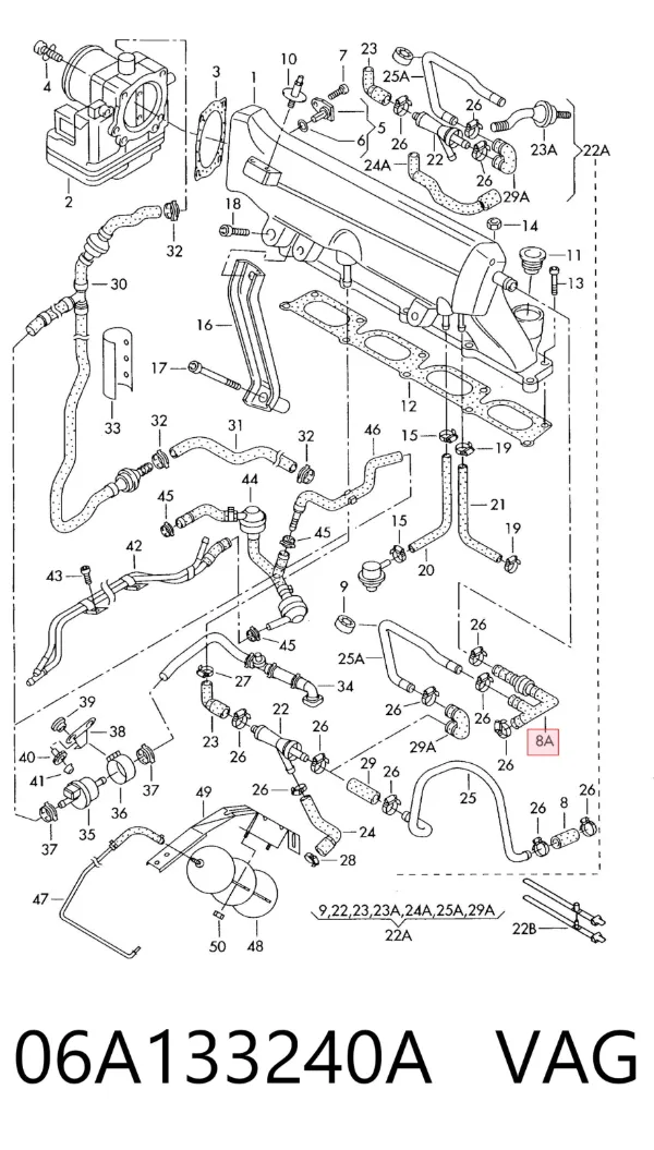 Tubo de ventilación del cárter 06A133240A VAG