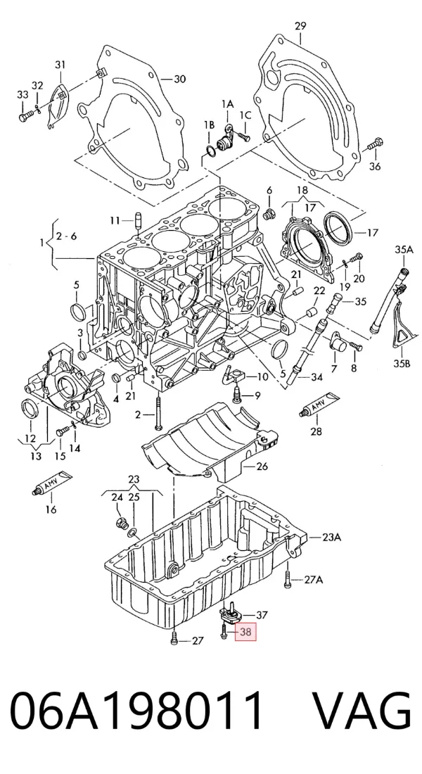 Juego de juntas inferiores del motor 06A198011 VAG