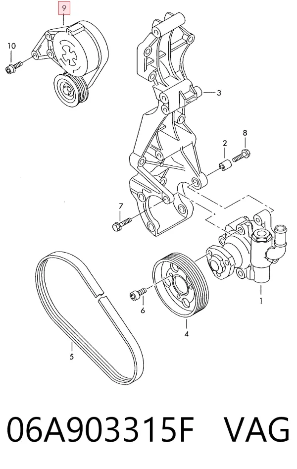 Tensor de correa poli V 06A903315F VAG