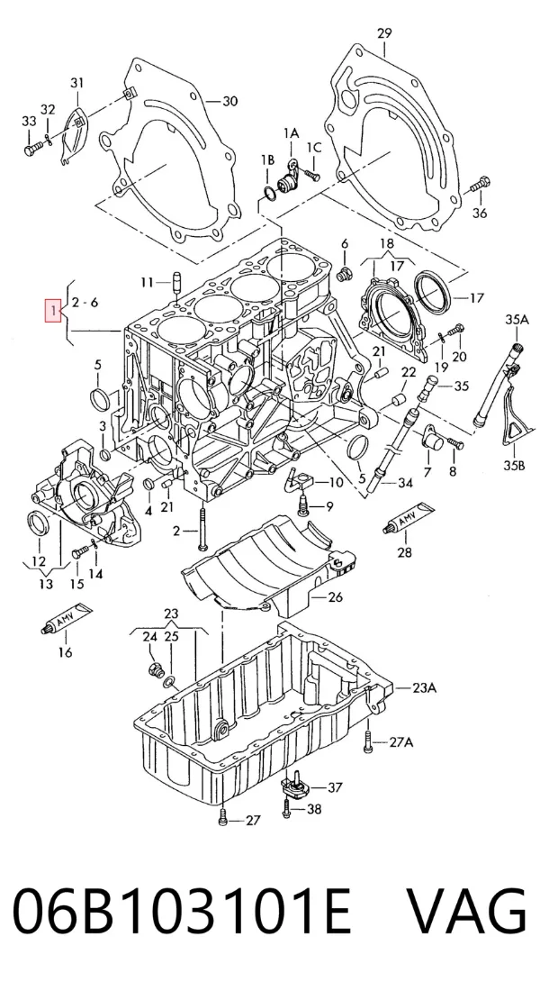 Bloque de cilindros del motor 06B103101E VAG