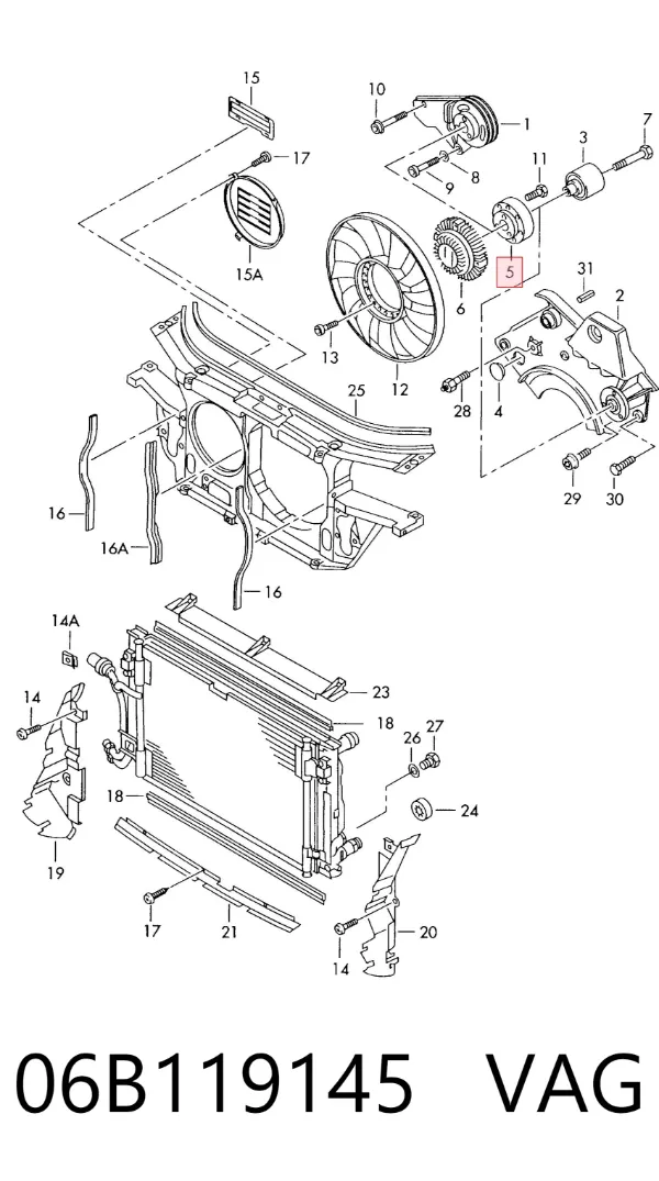 Soporte del acoplamiento viscoso del sistema de refrigeración 06B119145 VAG