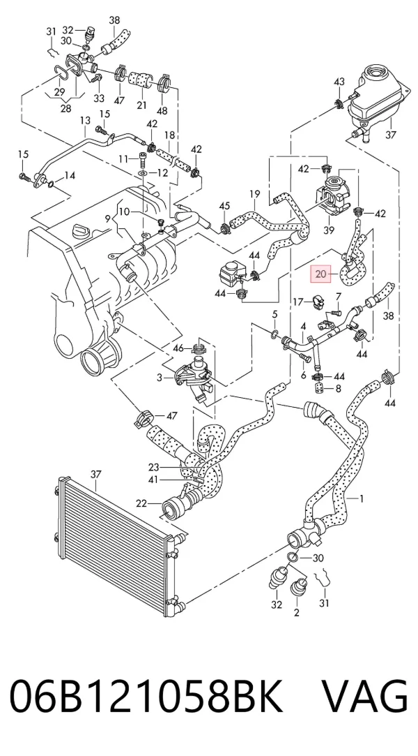 Manguera radiador 06B121058BK VAG