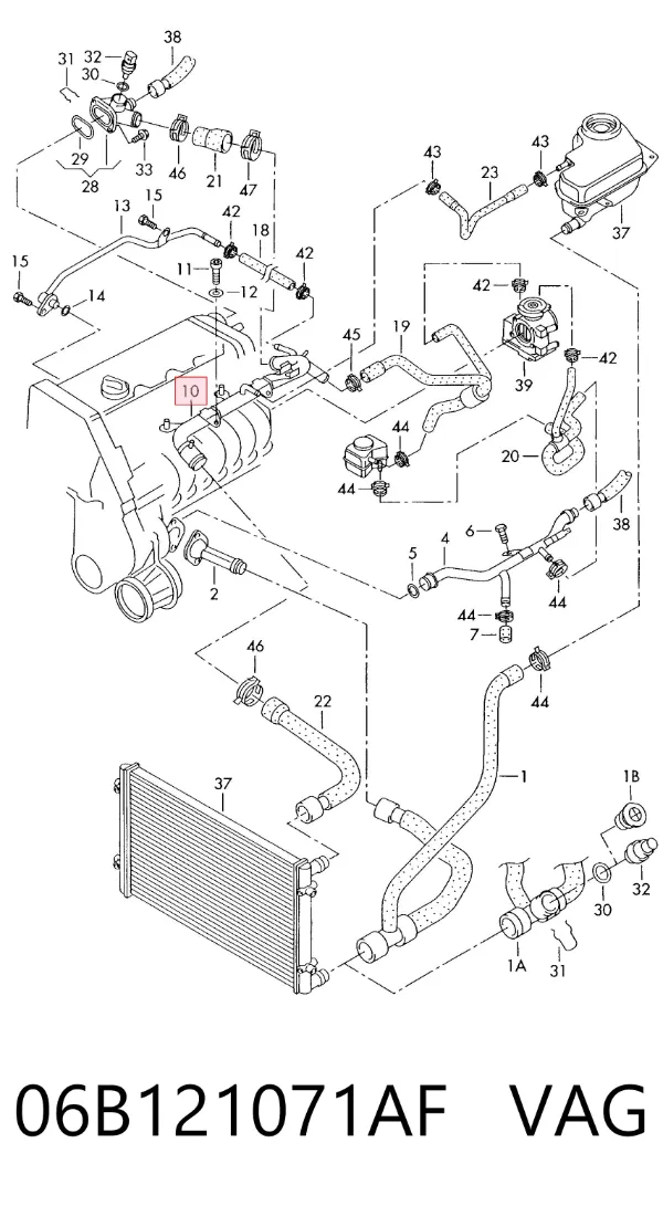 Manguera radiador 06B121071AF VAG