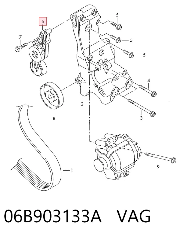 Tensor de correa poli V 06B903133A VAG