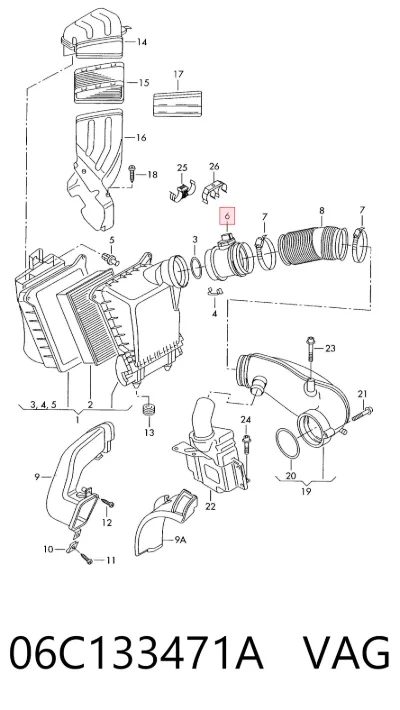 Sensor de flujo de masa de aire VAG 06C133471A