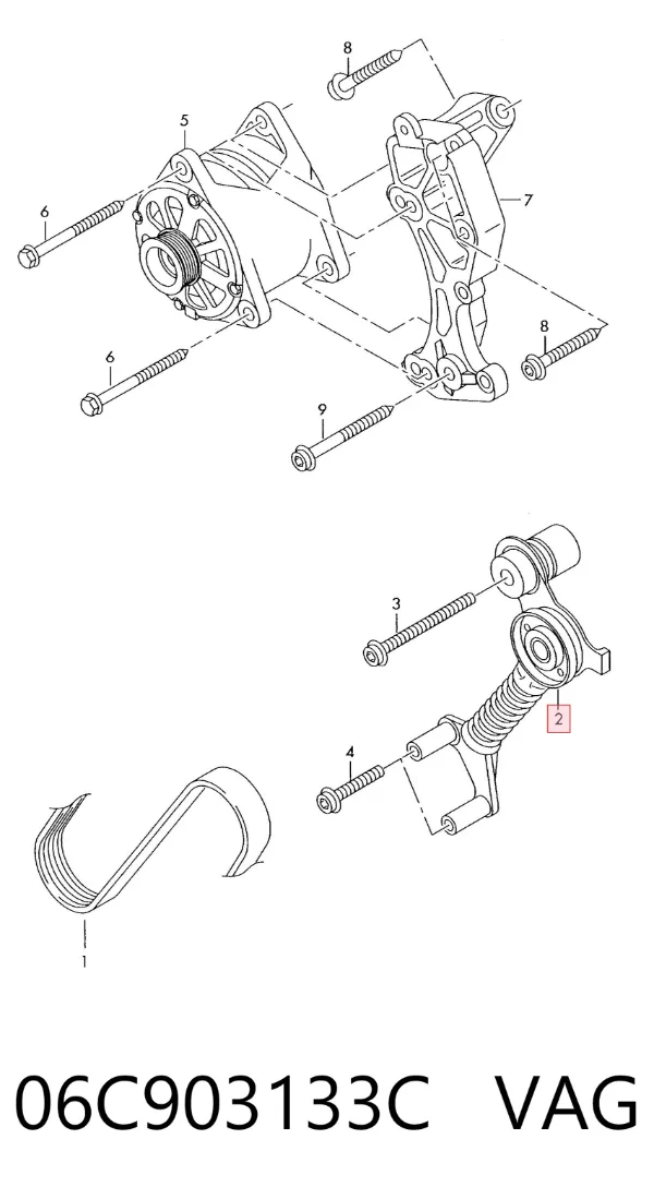 Tensor de correa poli V 06C903133C VAG