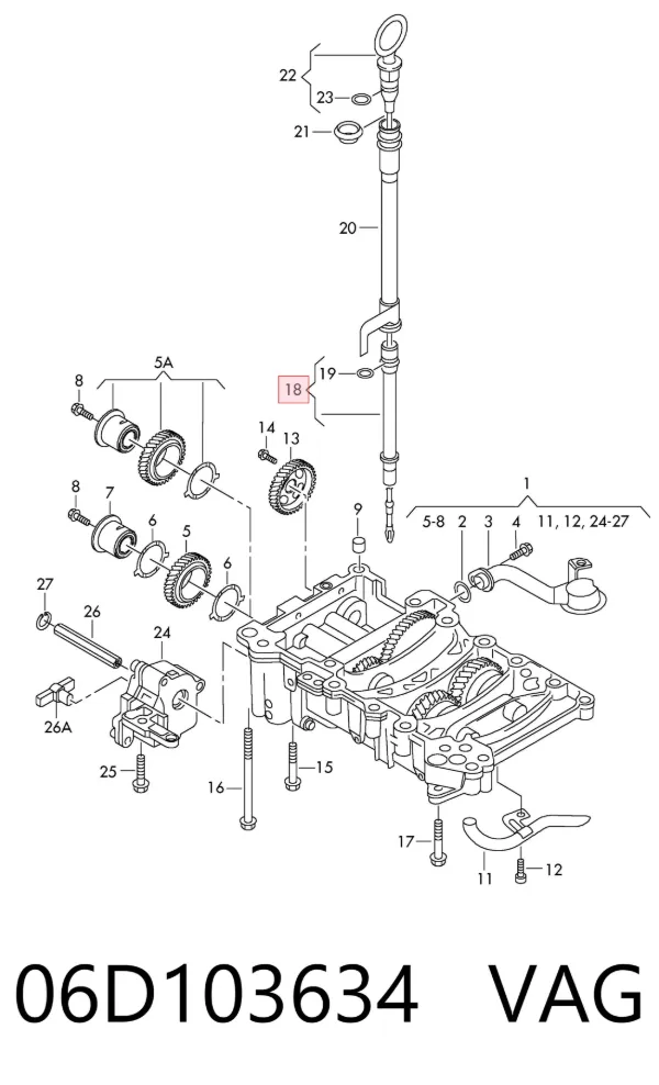 Guía de la varilla de nivel de aceite del motor 06D103634 VAG