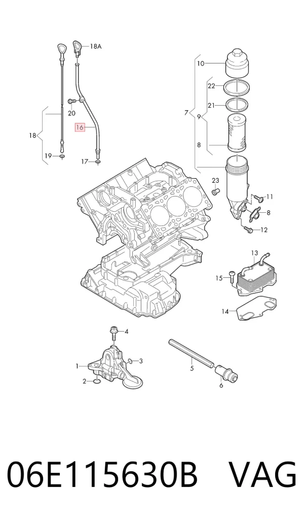 Guía de la varilla de nivel de aceite del motor 06E115630B VAG