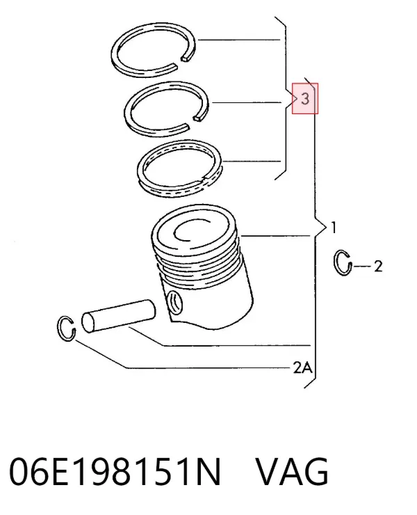Aros de pistón para 1 cilindro, STD 06E198151N VAG