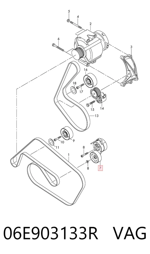 Tensor de correa poli V 06E903133R VAG