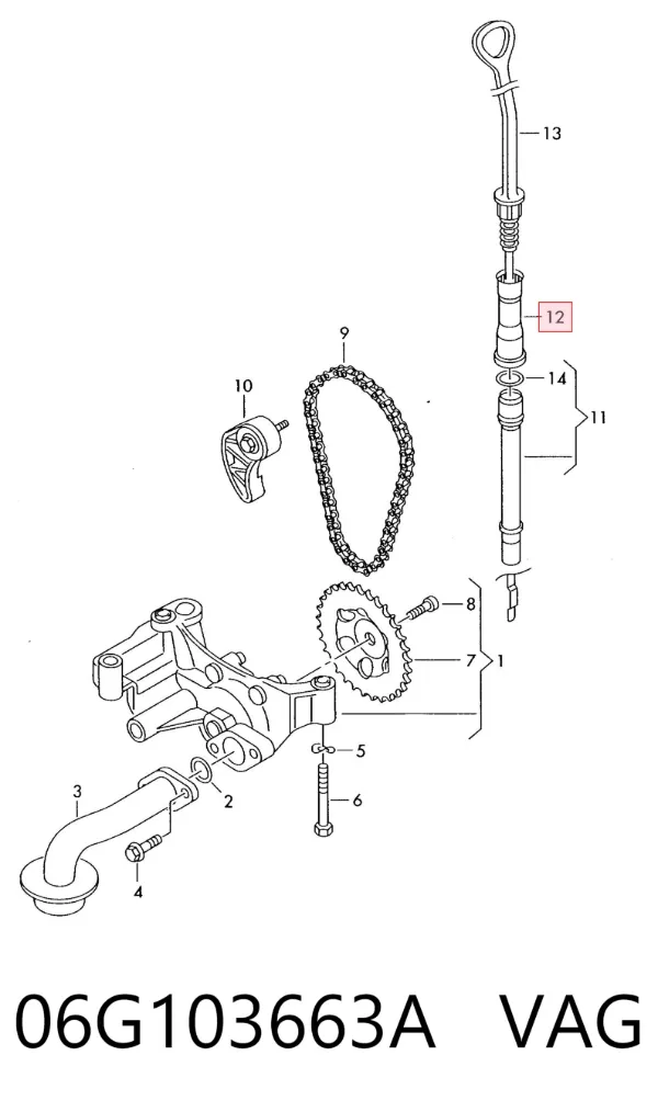 Guía de la varilla de nivel de aceite del motor 06G103663A VAG