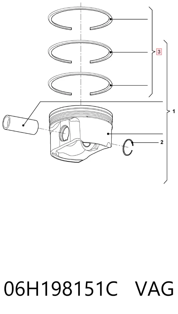 Aros de pistón para 1 cilindro, STD 06H198151C VAG