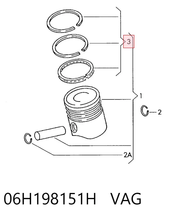 Aros de pistón para 1 cilindro, STD 06H198151H VAG