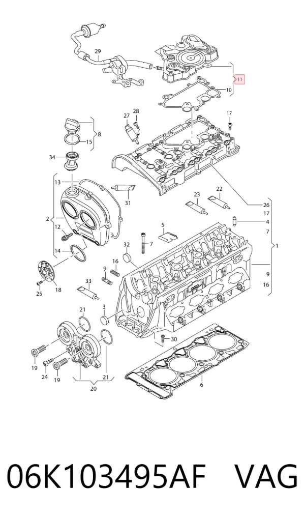 Separador de aceite del sistema de ventilación del cárter 06K103495AF VAG