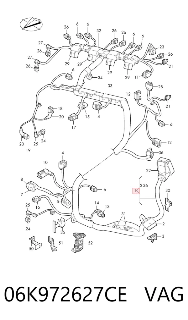 Mazo de cables del compartimiento del motor 06K972627CE VAG