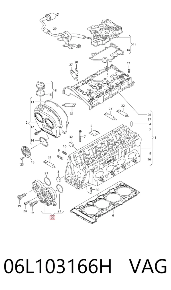 Tapa delantera de la culata 06L103166H VAG