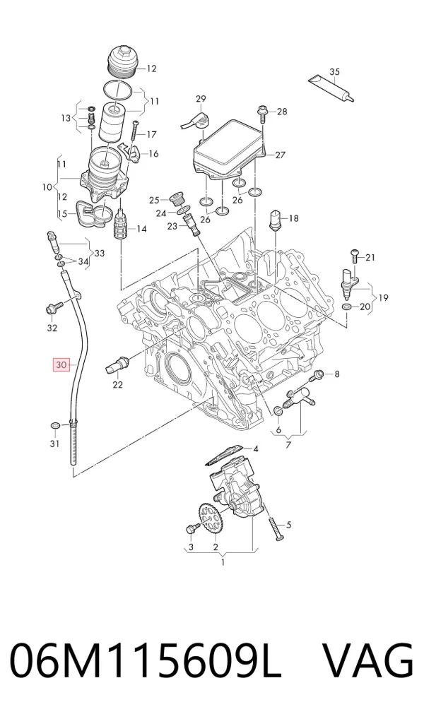 Guía de la varilla de nivel de aceite del motor 06M115609L VAG