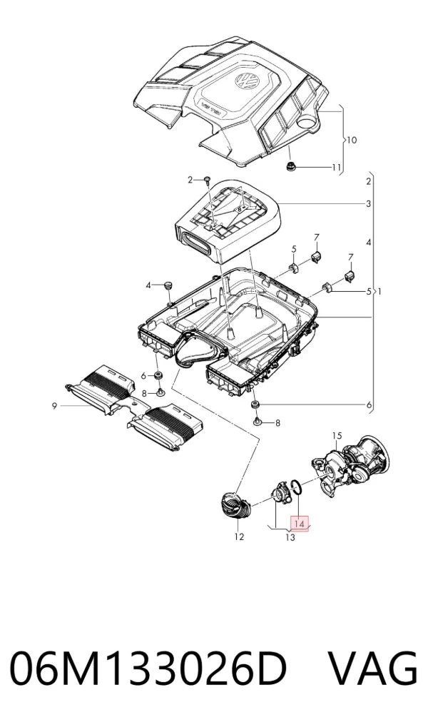 Junta tórica del tubo del intercooler 06M133026D VAG