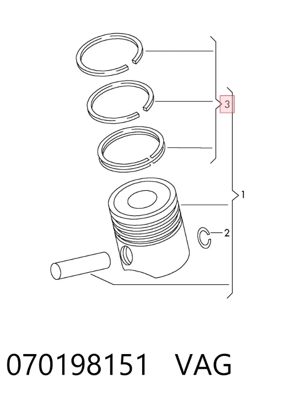 Aros de pistón para 1 cilindro, STD 070198151 VAG