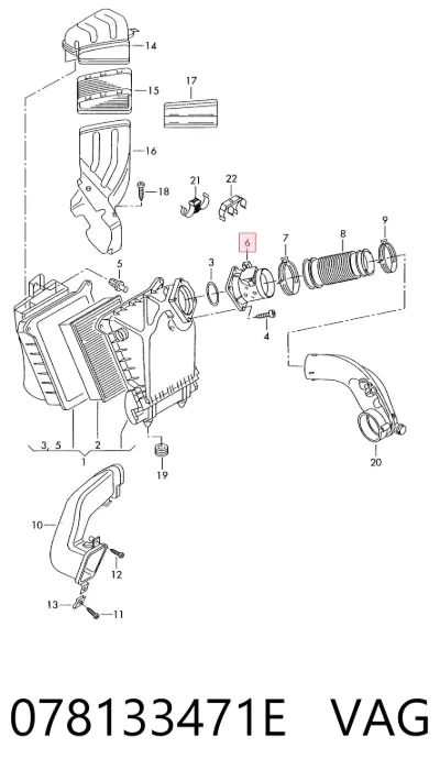 Sensor de flujo de masa de aire VAG 078133471E