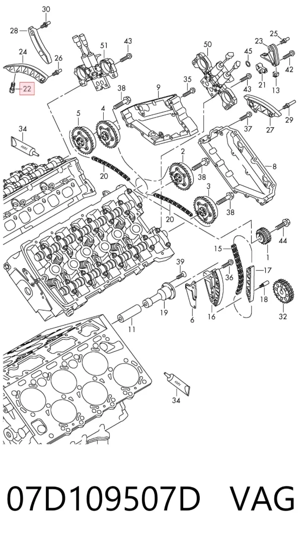Tensor izquierdo de cadena de distribución 07D109507D VAG