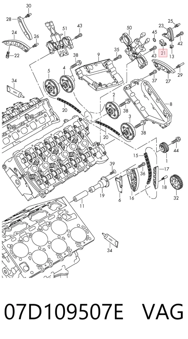 Tensor derecho de cadena de distribución 07D109507E VAG